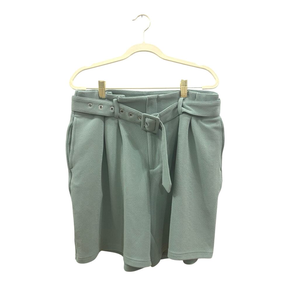 Cider Sage Green High-Waist Belted pleated Shorts with belt large